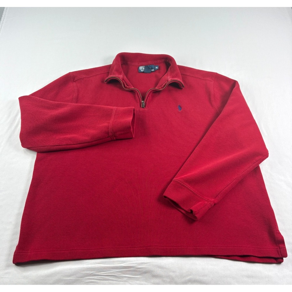 Polo Ralph Lauren Sweater Mens XL Red 1/4 Zip Pullover Cotton Vintage